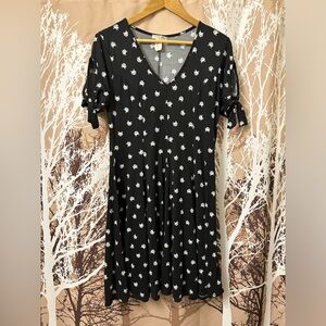 Banana Lemon XL Black A-Line Dress with White Cat Graphics and Peekaboo Sleeves